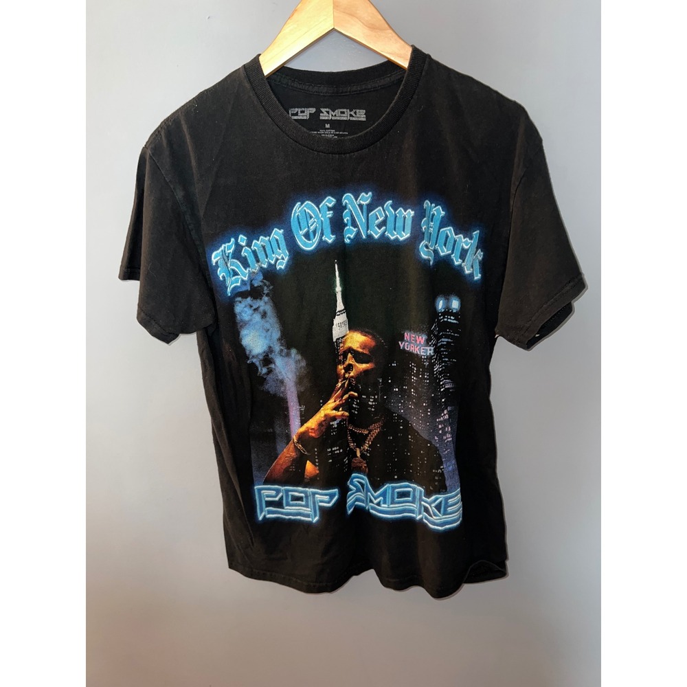 Pop Smoke King Of New York Graphic T-Shirt Mens Medium Black Rap Tee Official